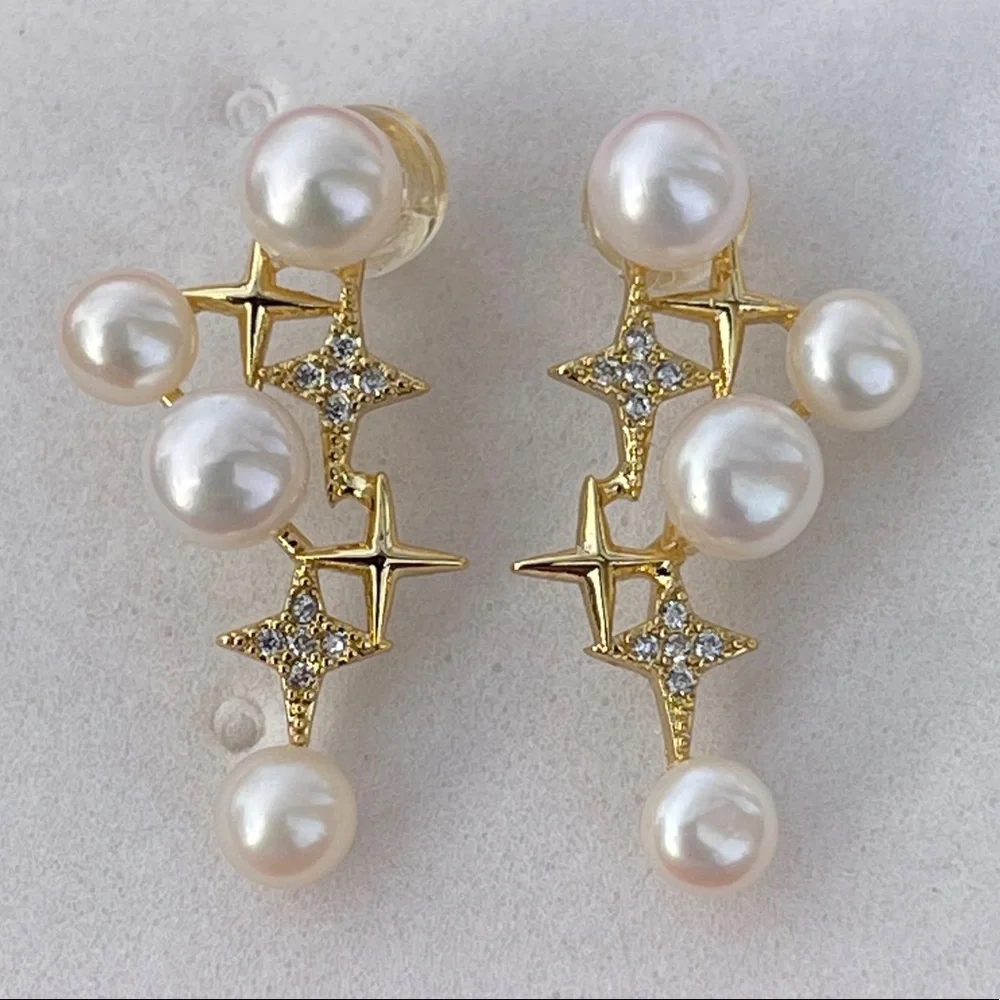 14K Gold Filled Shining Genuine Freshwater Pearl Stud Earrings - Picture 1 of 10